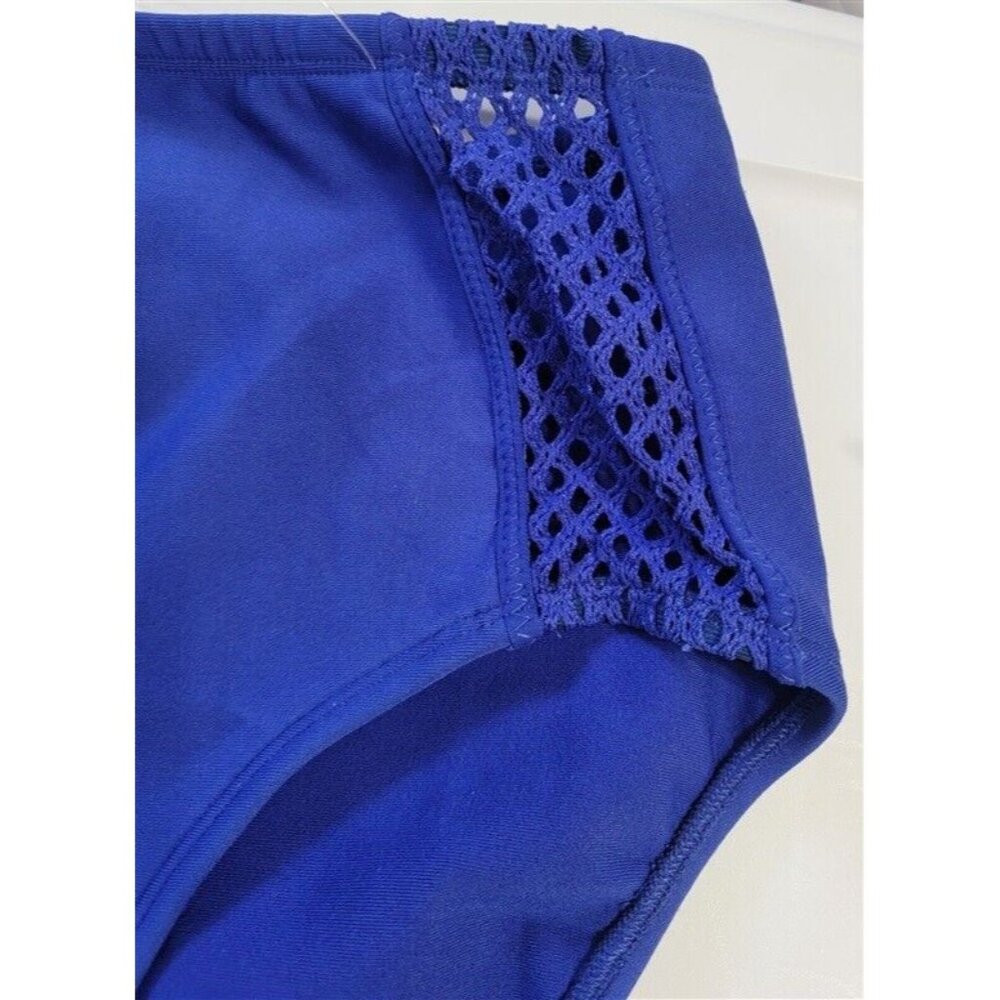 NWOT Robin Piccone M High Waist Crochet Side Bikini Bottom BLue 116147